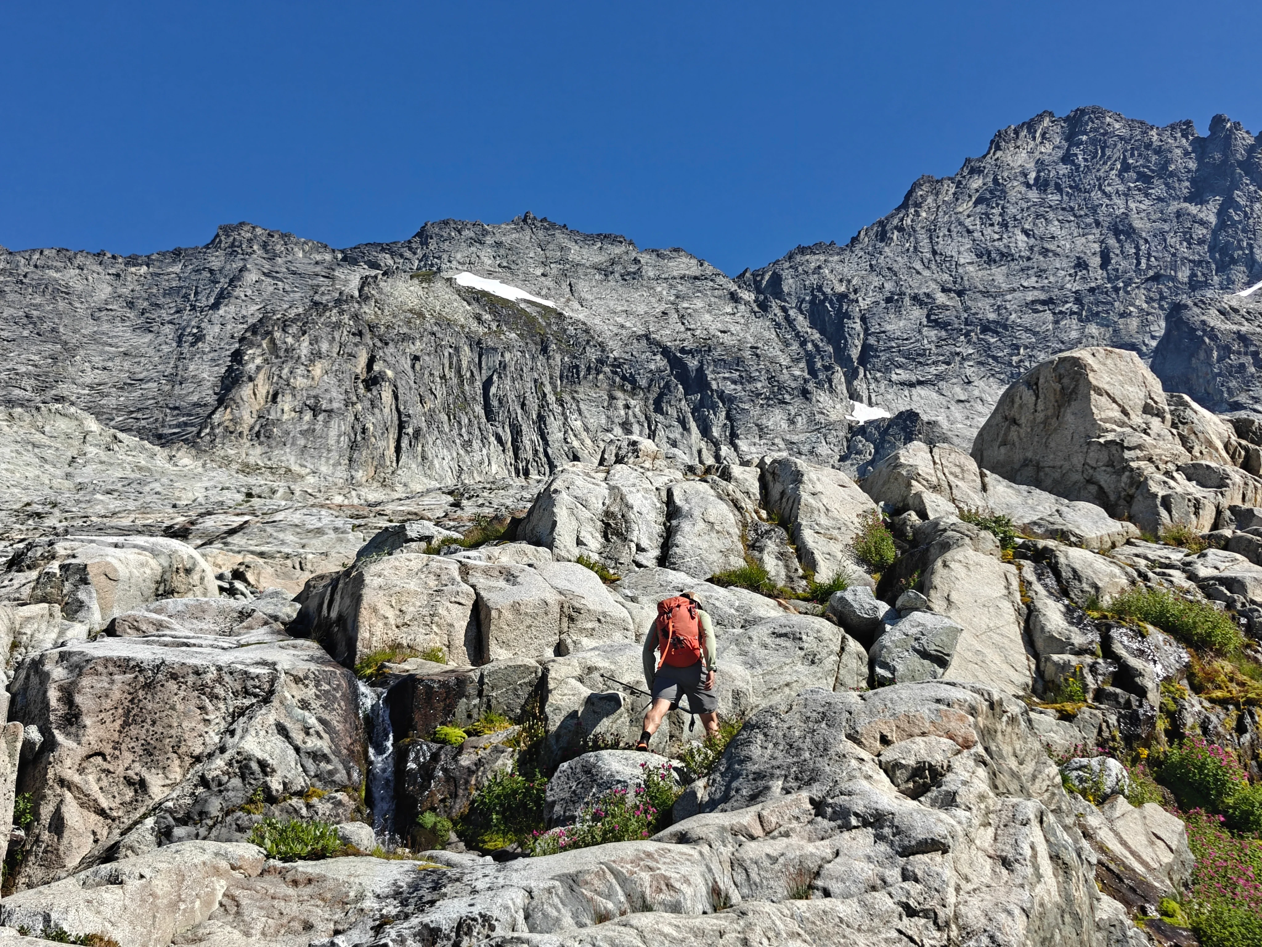 17 scrambling past the waterfall