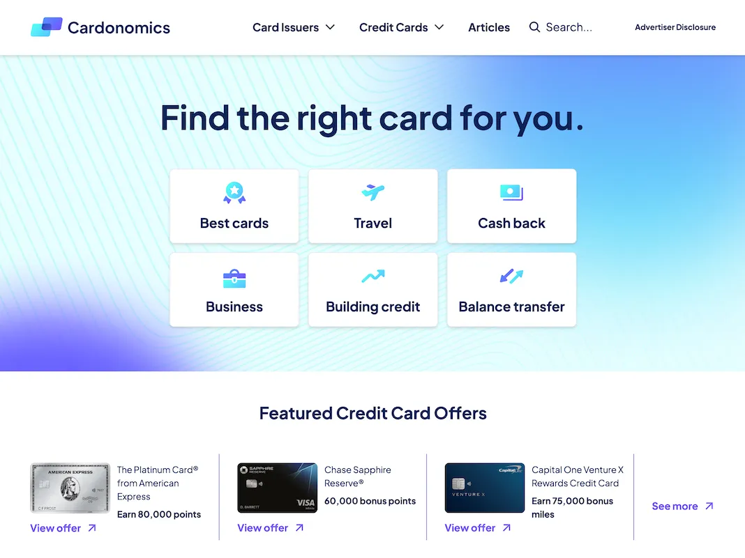Cardonomics landing page